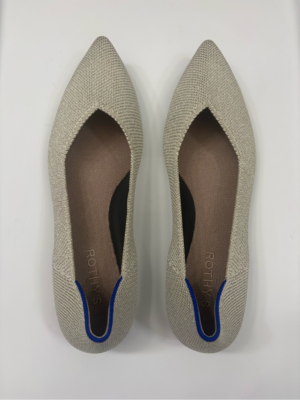 Excellent condition - Rothy's Women's Pointed Flat in cream/silver metallic.